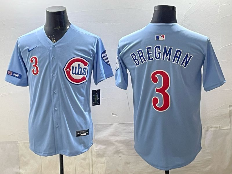 Men 2026 Chicago Cubs #3 Bregman Light Blue Throwback Game Nike MLB Jersey style 001->chicago cubs->MLB Jersey